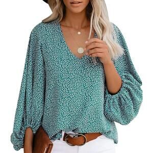 Simple Flavor Women's Leaves Bishop-Sleeve V-Neck Dolman Top Size 2XL Multi NWT